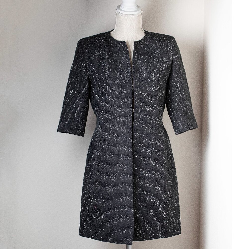 Tahari Textured Blazer Womens Size 4 Long Half Sleeve Black